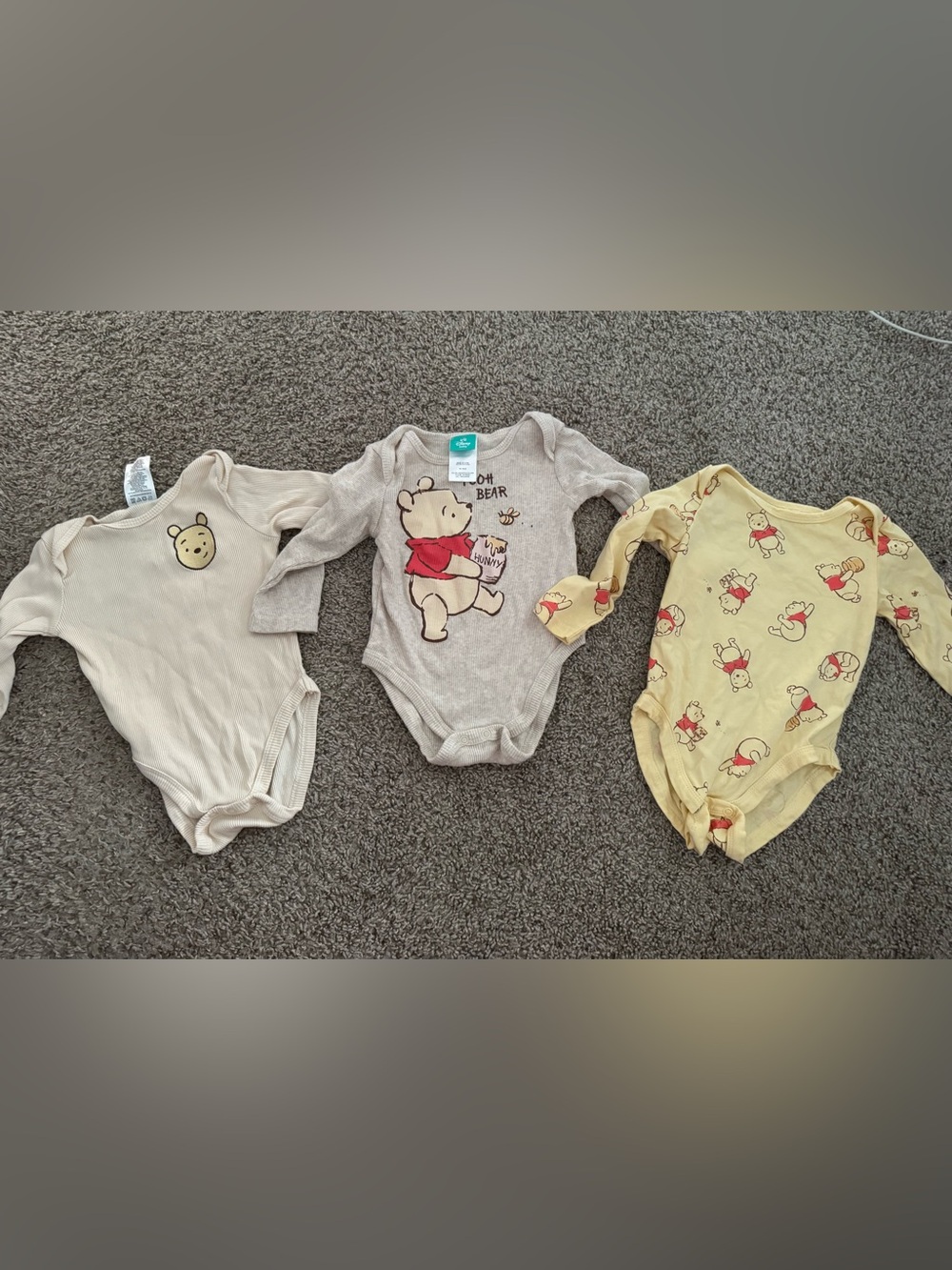 NWOT Lot Bundle Of 3 Winnie The Pooh Size 18 Months Long sleeve Bodysuit Unisex